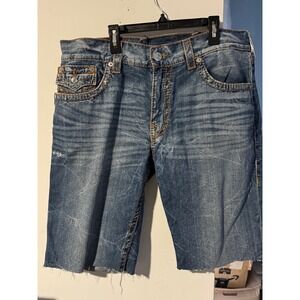 True Religion Vintage Y2K Mens Cut-Off Denim Shorts  Medium Wash Raw Hem Size 36